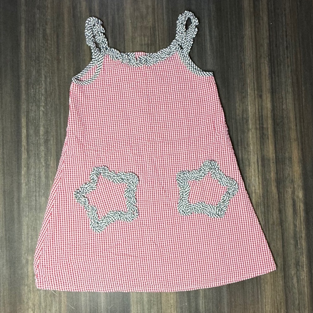 Vintage Duck Head Girls Red‎ Gingham Dress 4T Sleeveless Checkered Pockets